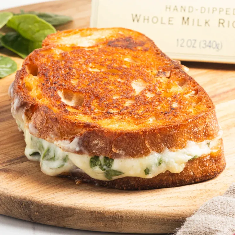 Bellwether Farms whole milk ricotta grilled cheese with spinach