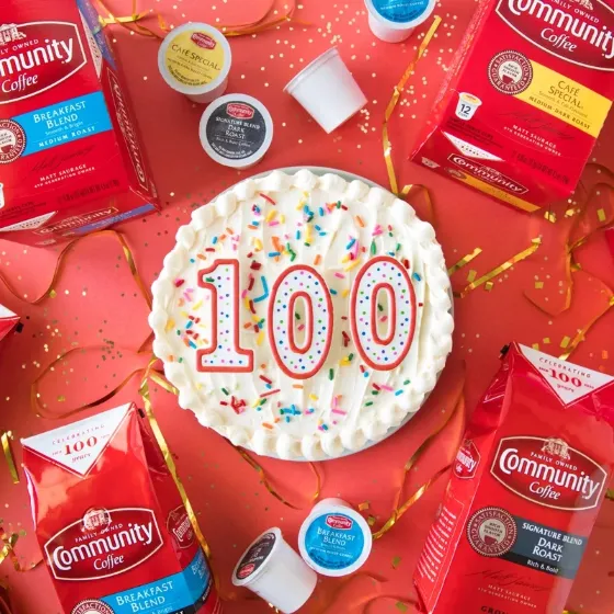 Community Coffee 100th anniversary product styling by Crier studio