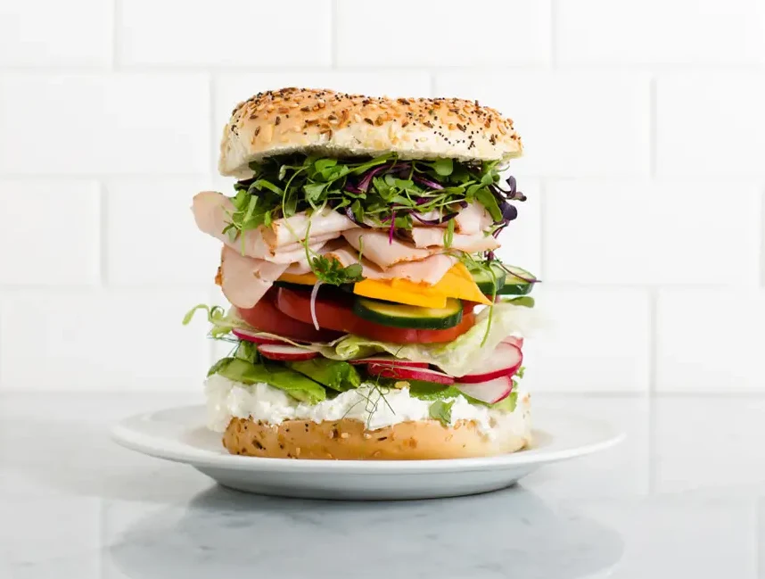 Crier Studio test kitchen — stacked bagel sandwich